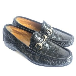 Gucci Black Crocodile Horsebit Loafers Slip-on